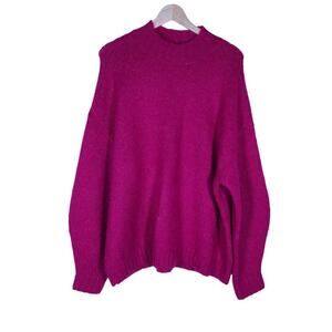 Pistola Womens Sweater Medium Fuchsia Pink Pullover Mock Neck Oversized Knit